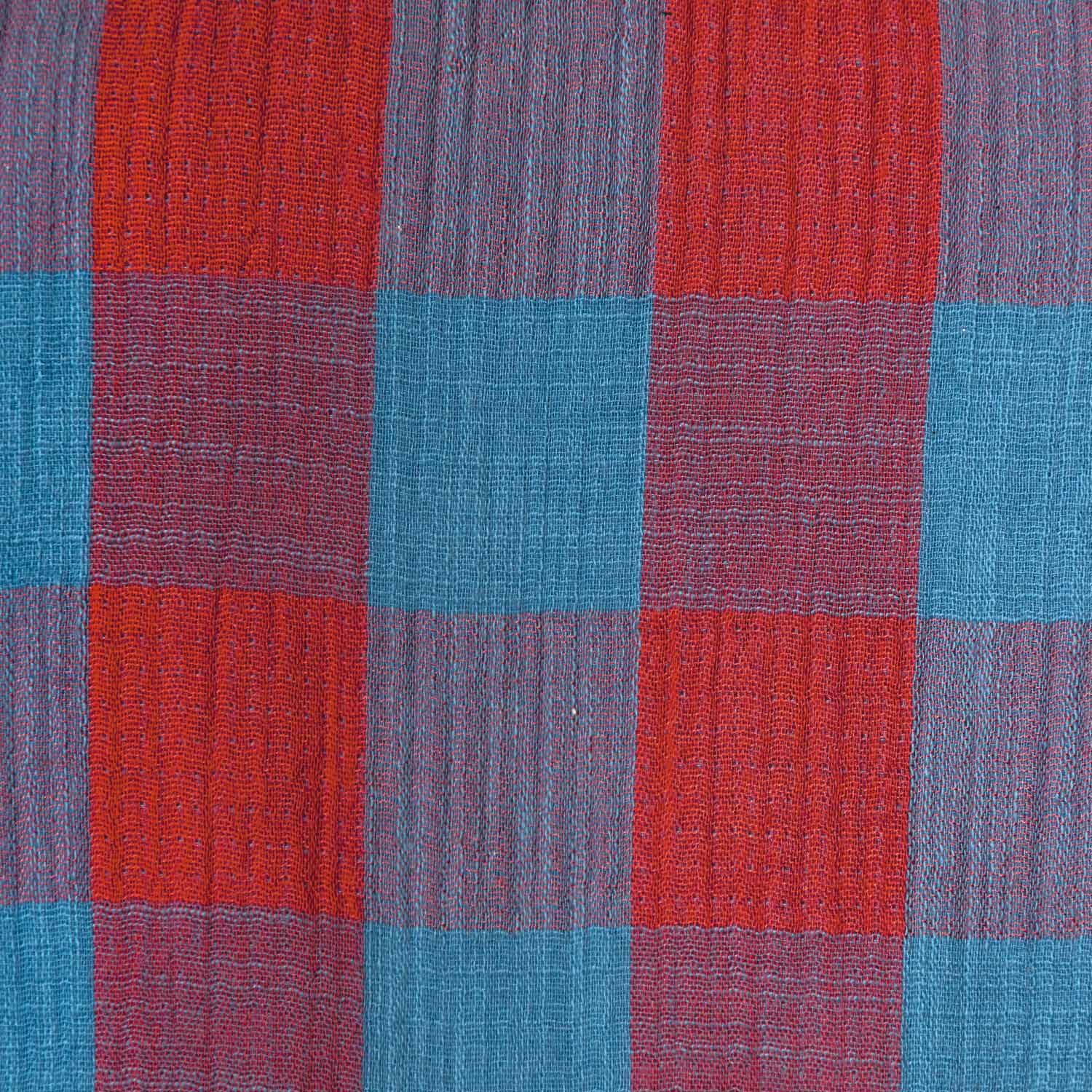 Tela mousseline vichy turquesa y rojo
