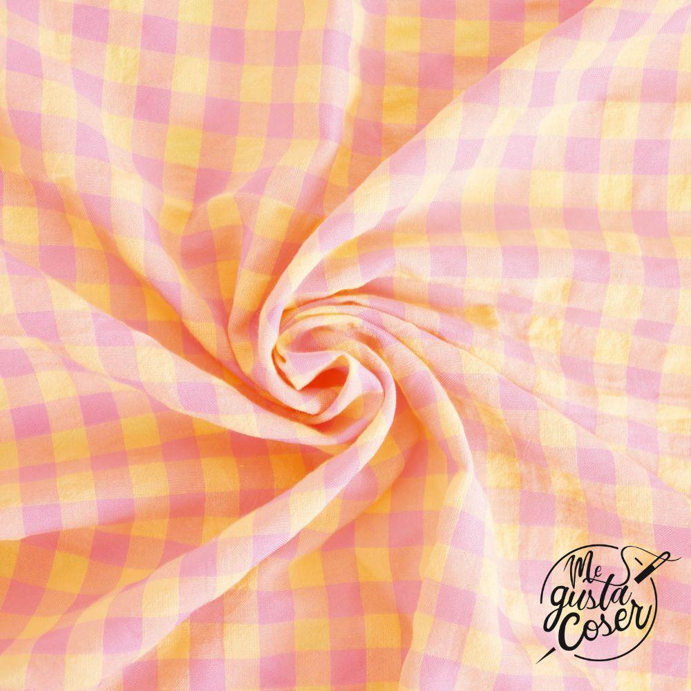 Tela de cuadros vichy rosa y amarillo – Katia Fabrics