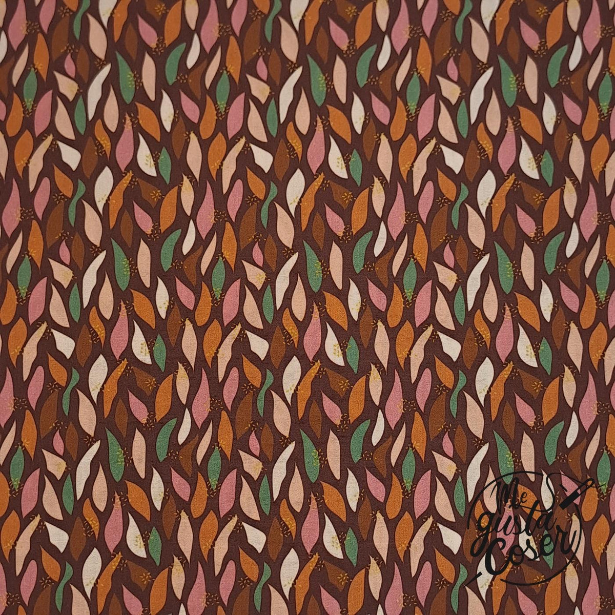 Tela de popelín de algodón con hojas abstractas marrón