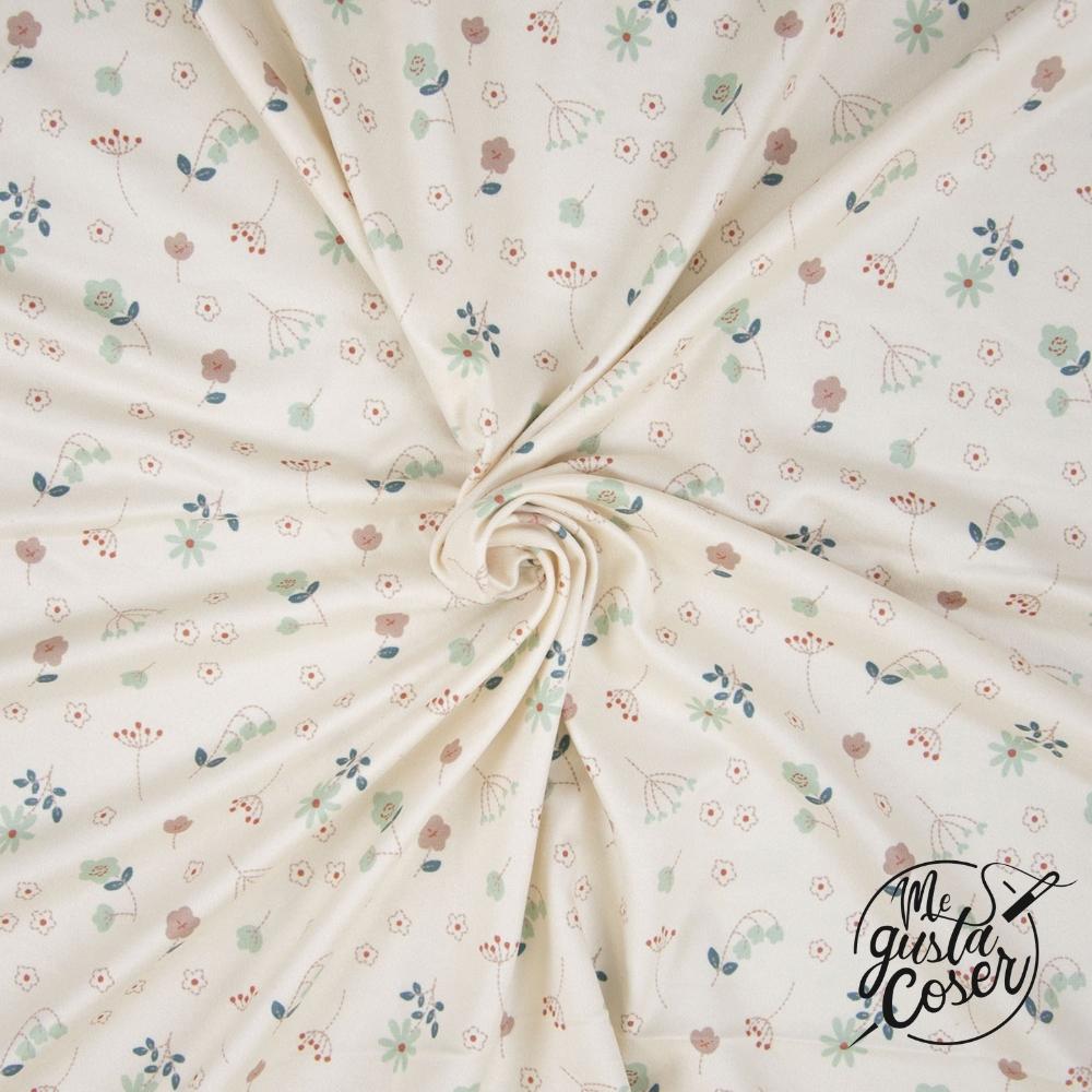 Tela de punto afelpada floral Jersey Brushed Embroidery Travel de Katia