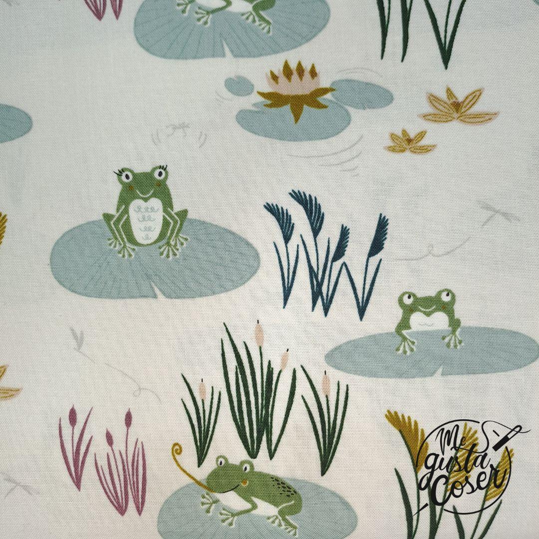 Tela patchwork RJR Pond life Here litlle froggy rana