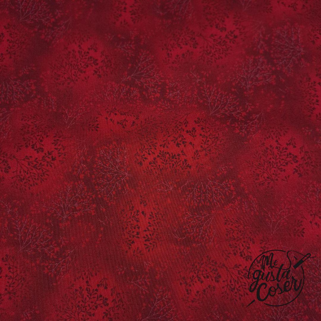 Tela patchwork ramas tonos rojos y granates