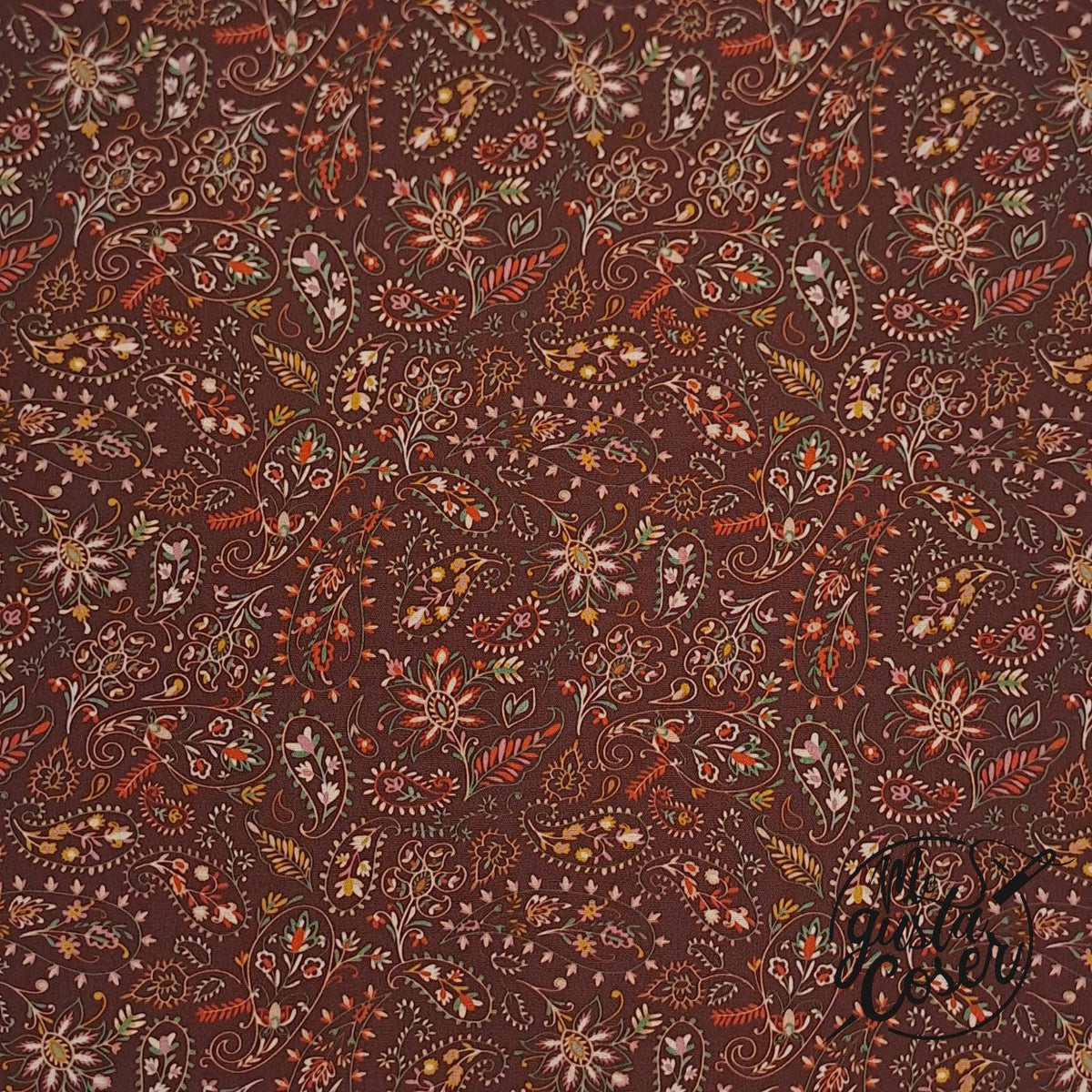 Tela popelín de algodón con estampado cachemir marrón