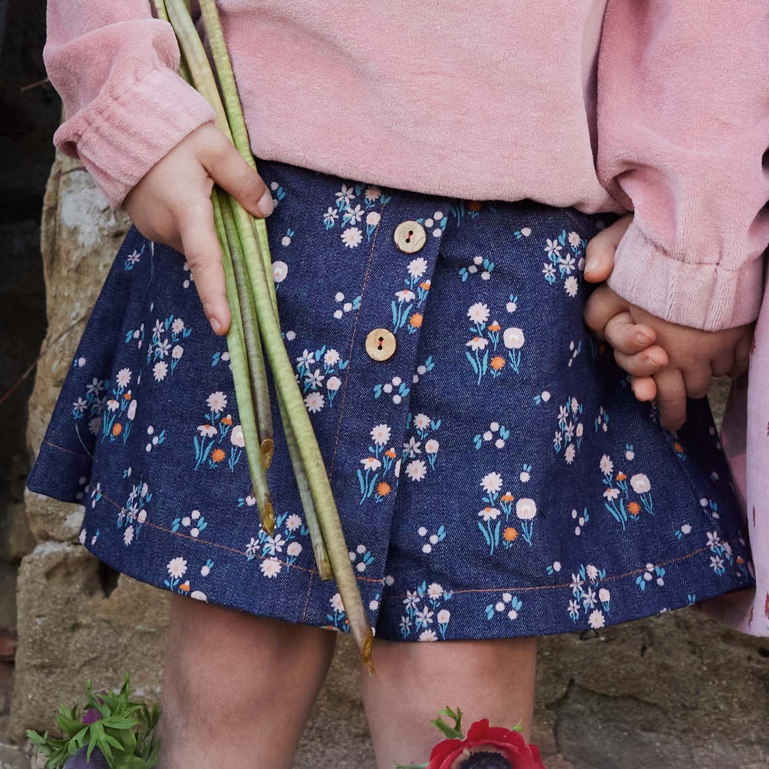 Tela denim floral Retro Flowers