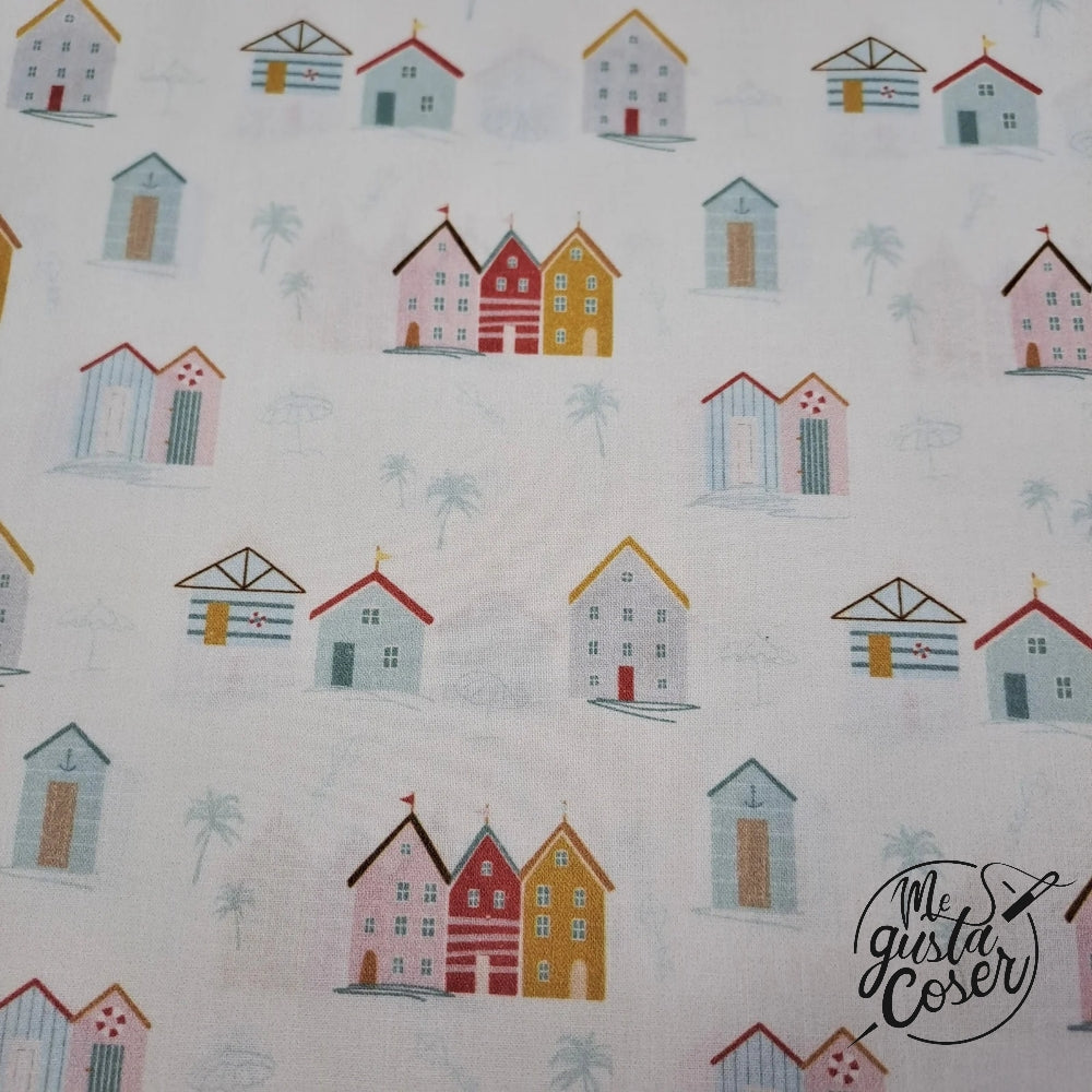 Tela popelin algodón estampado casas Flip 2