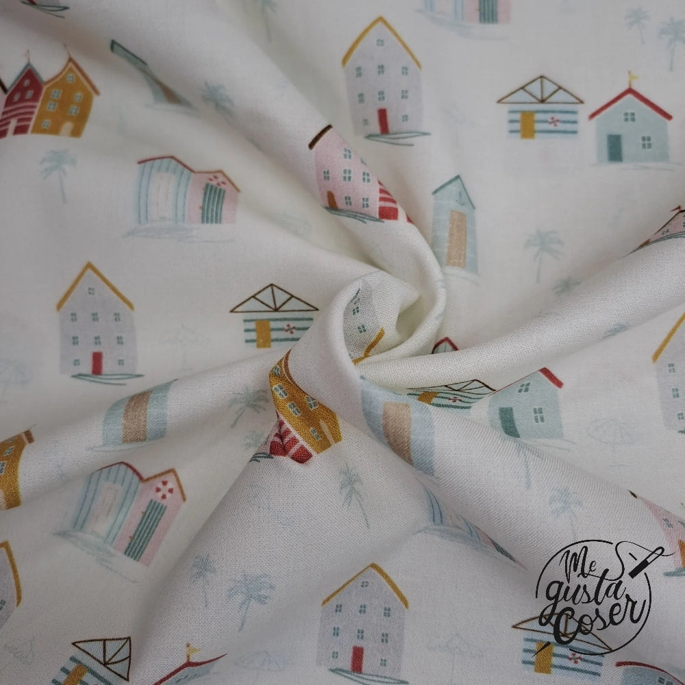 Tela popelin algodón estampado casas Flip 2