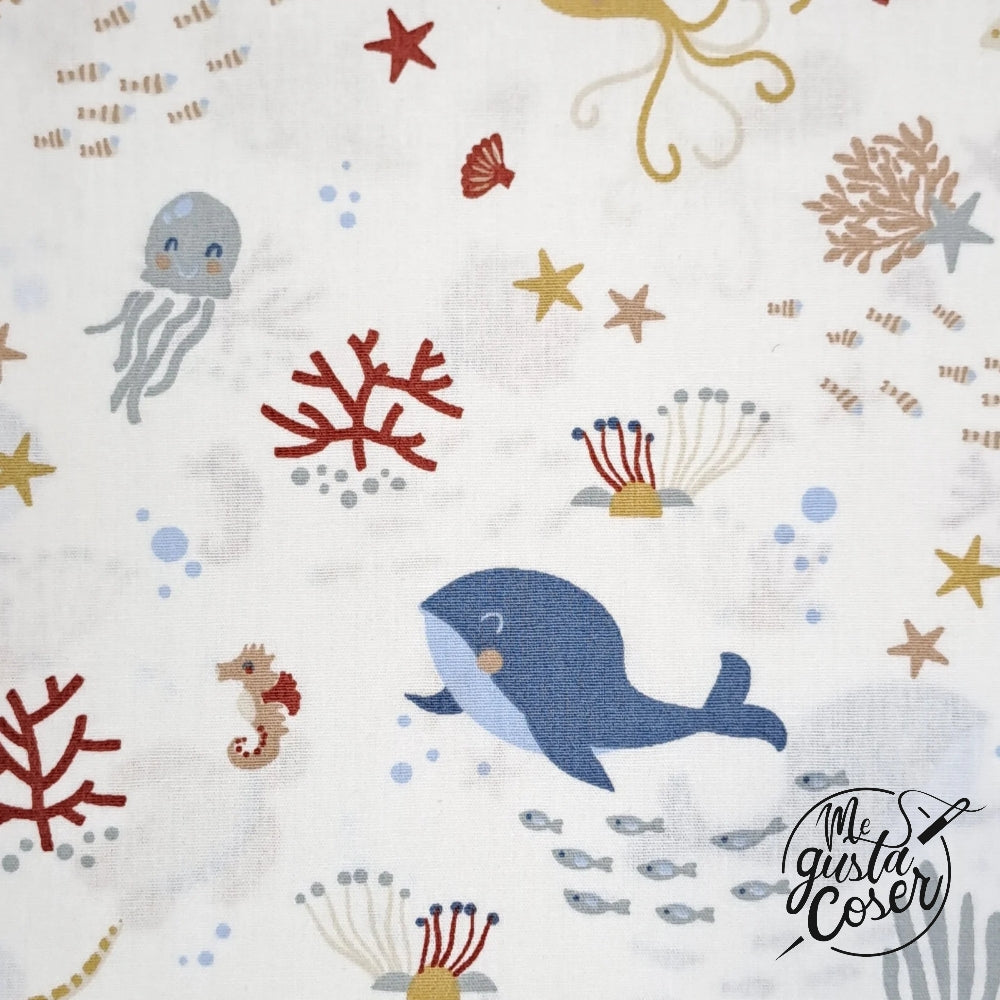 Tela popelin algodón estampado Animales marinos Under the Sea