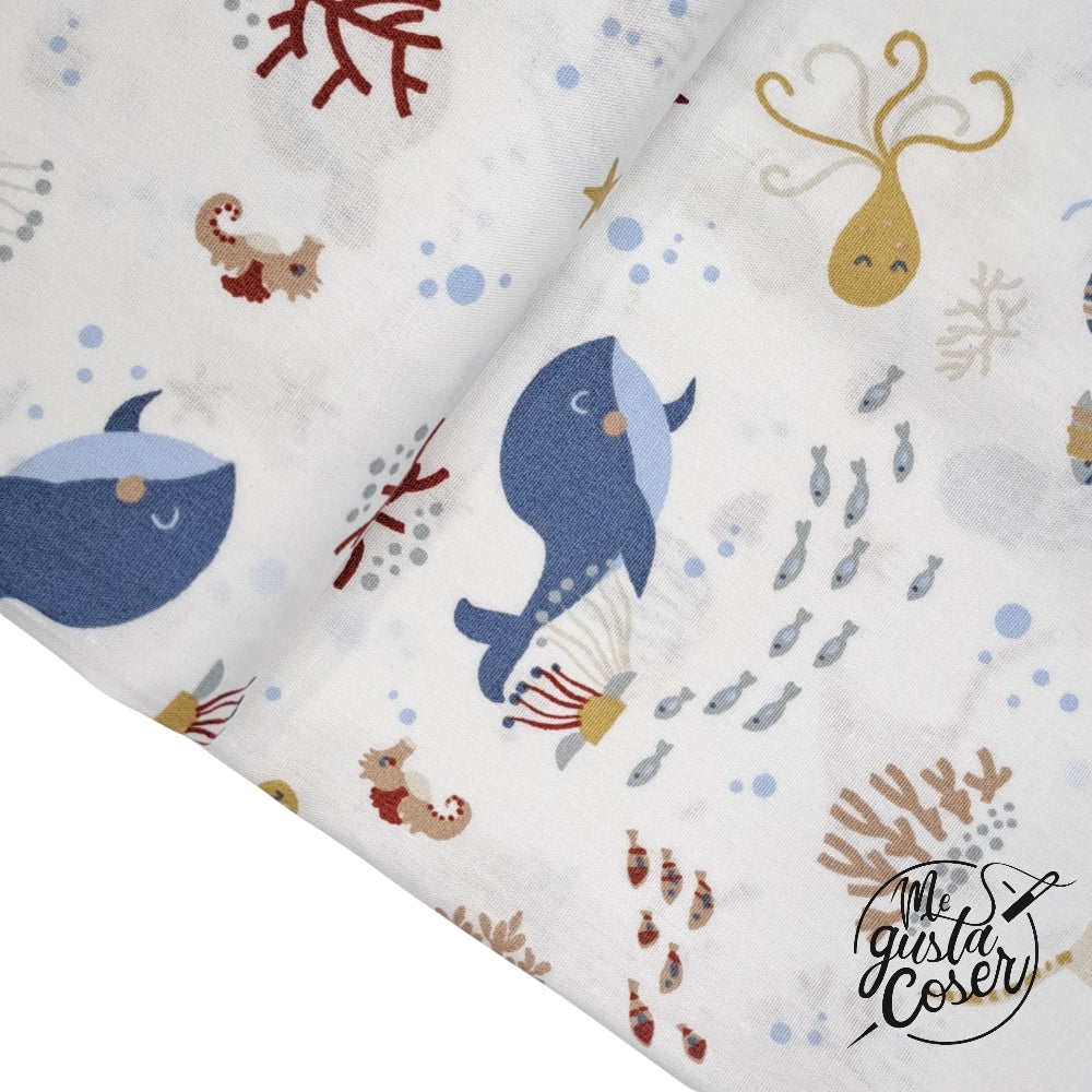 Tela popelin algodón estampado Animales marinos Under the Sea