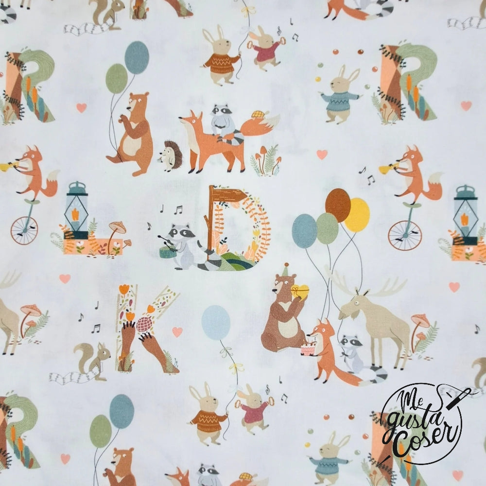 Tela popelin algodón estampado Animales de fiesta