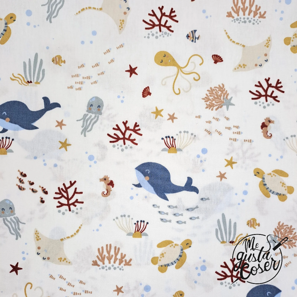 Tela popelin algodón estampado Animales marinos Under the Sea