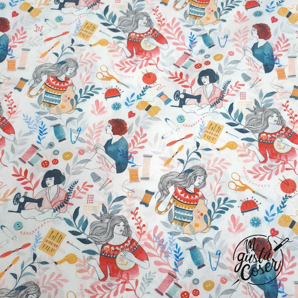 Tela popelin algodón estampado costura Sewers