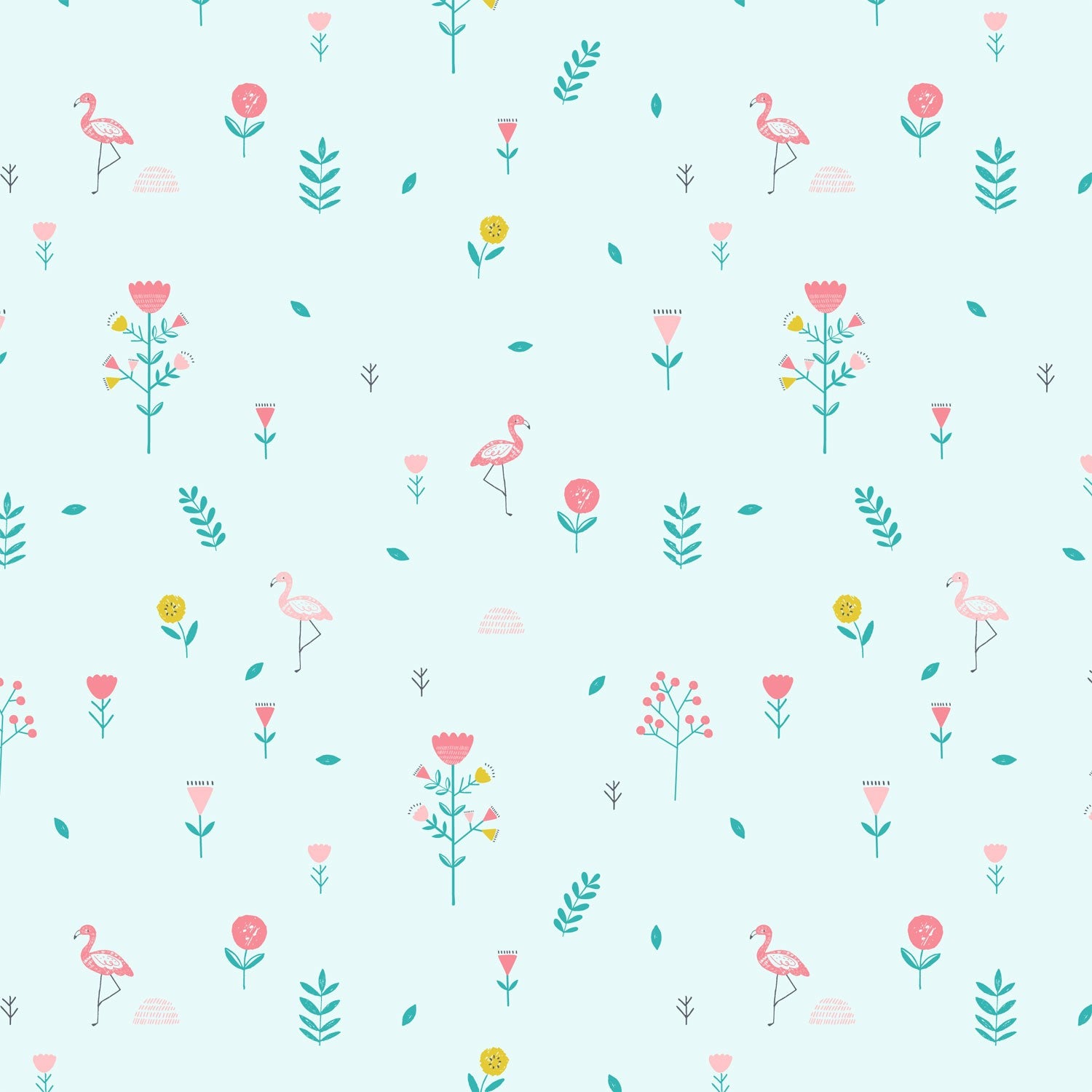 Tela Popelin Savanna Mint Flowers