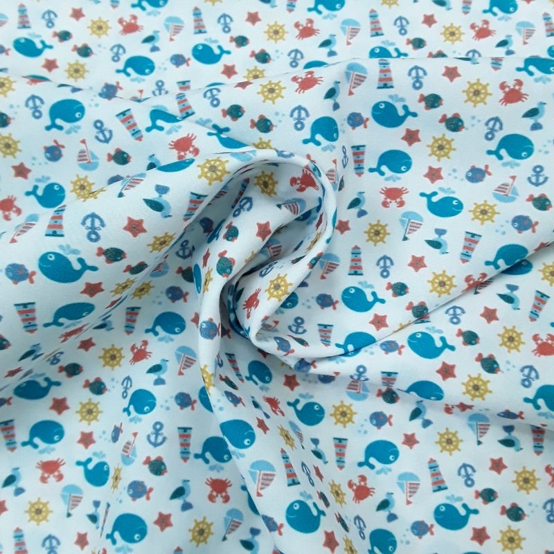 Tela Popelin Vida marina