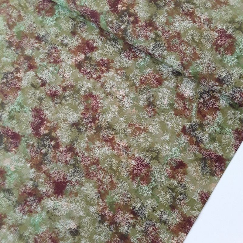 Tela patchwork ramas 2 tonos verdes y marrones