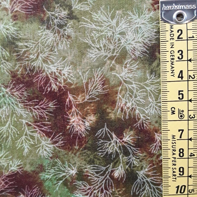 Tela patchwork ramas 2 tonos verdes y marrones