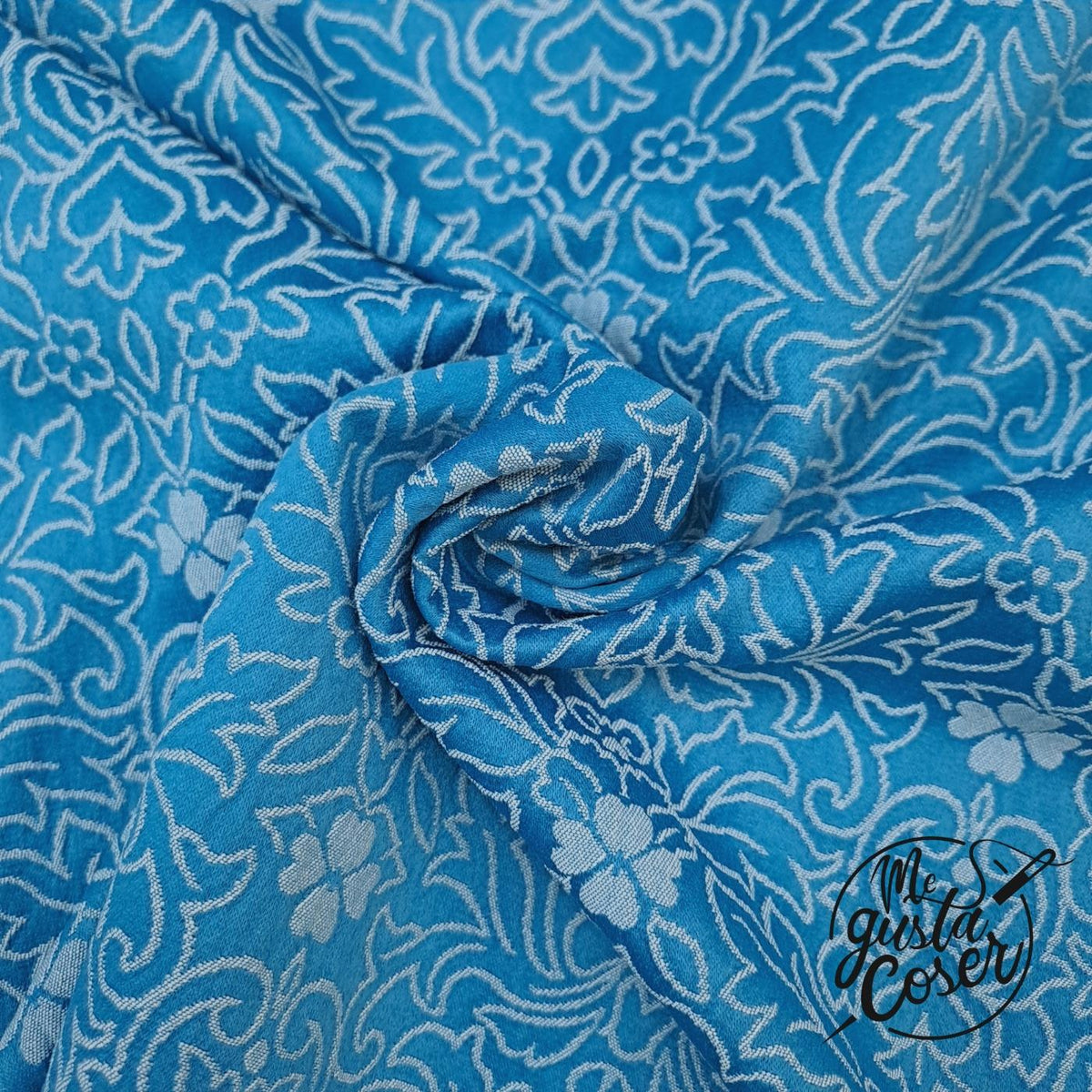 Brocado de algodón floral azul intenso