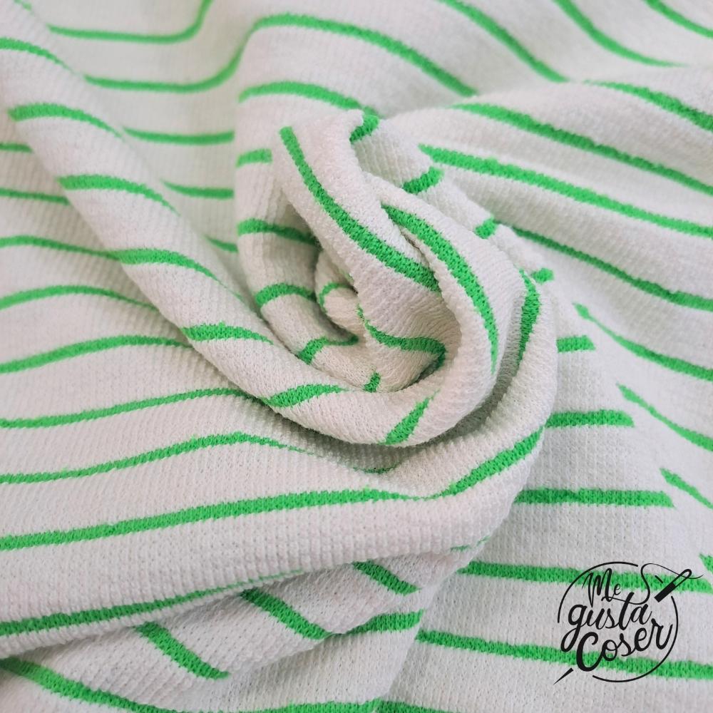 Tela de punto efecto toalla Sweat Towel Stripes verde de Katia