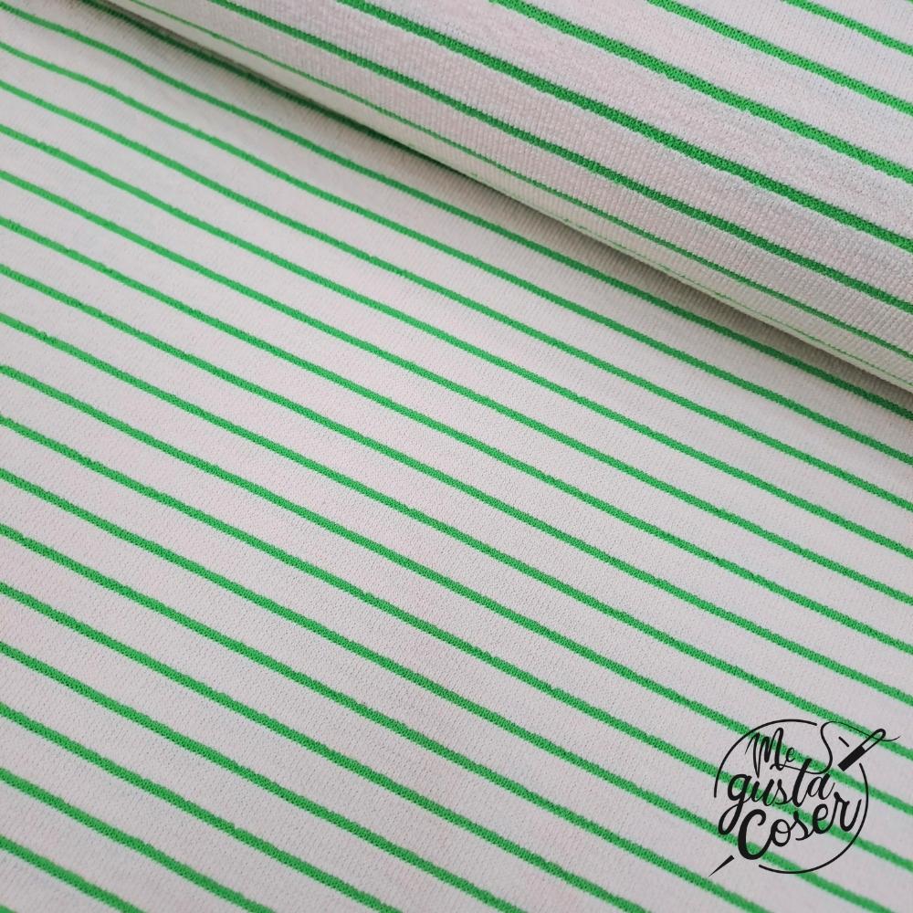 Tela de punto efecto toalla Sweat Towel Stripes verde de Katia