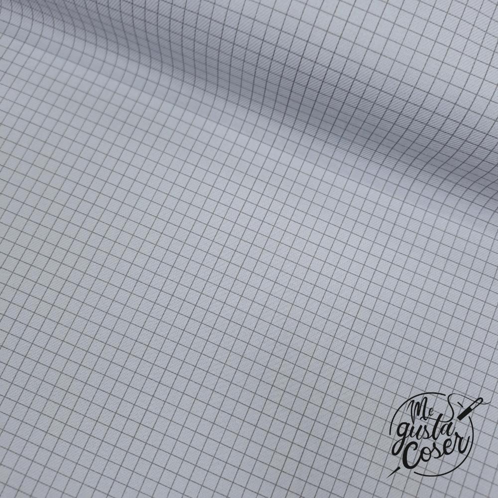 Tela de viyela de algodón de cuadros pequeños gris fondo azul