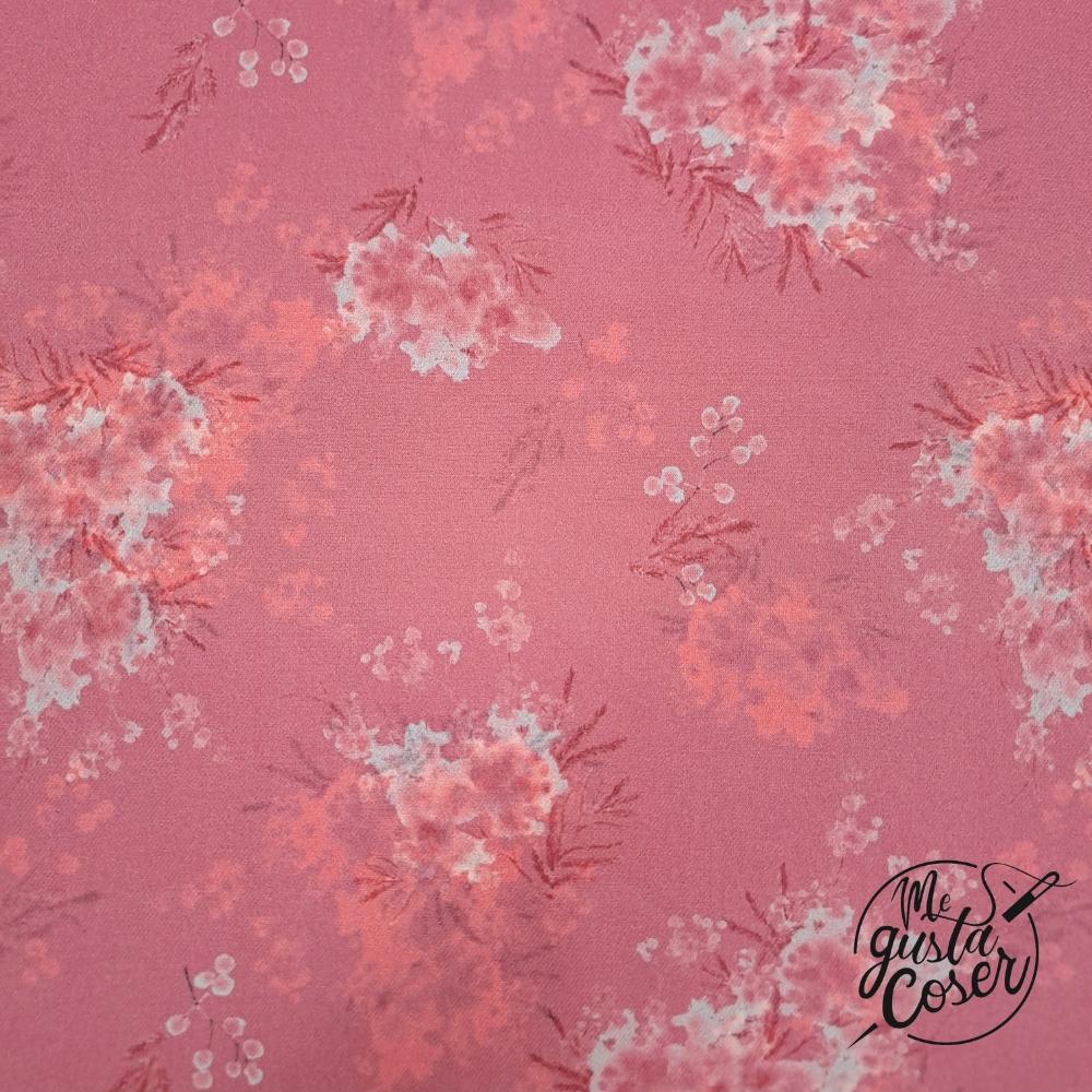 Tela de viyela de algodón floral rosa coral
