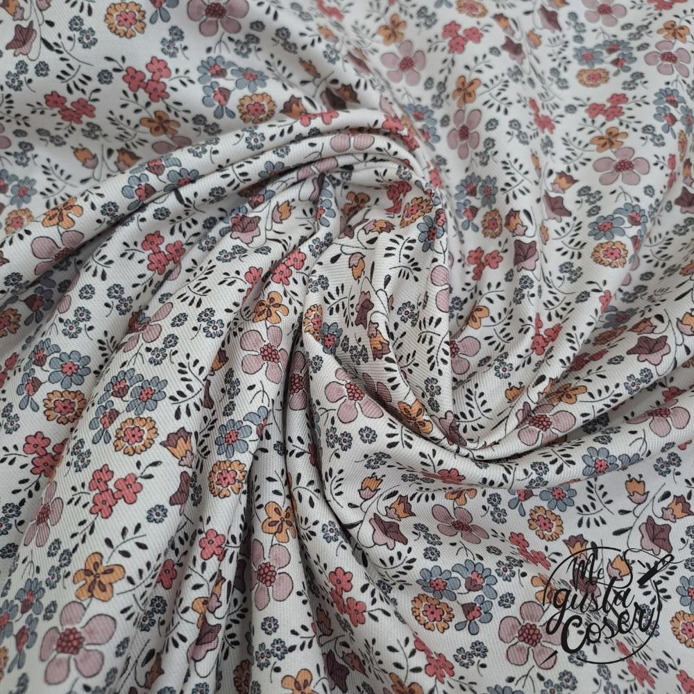 Tela de viyela de algodón flores multicolor amatista y piedra