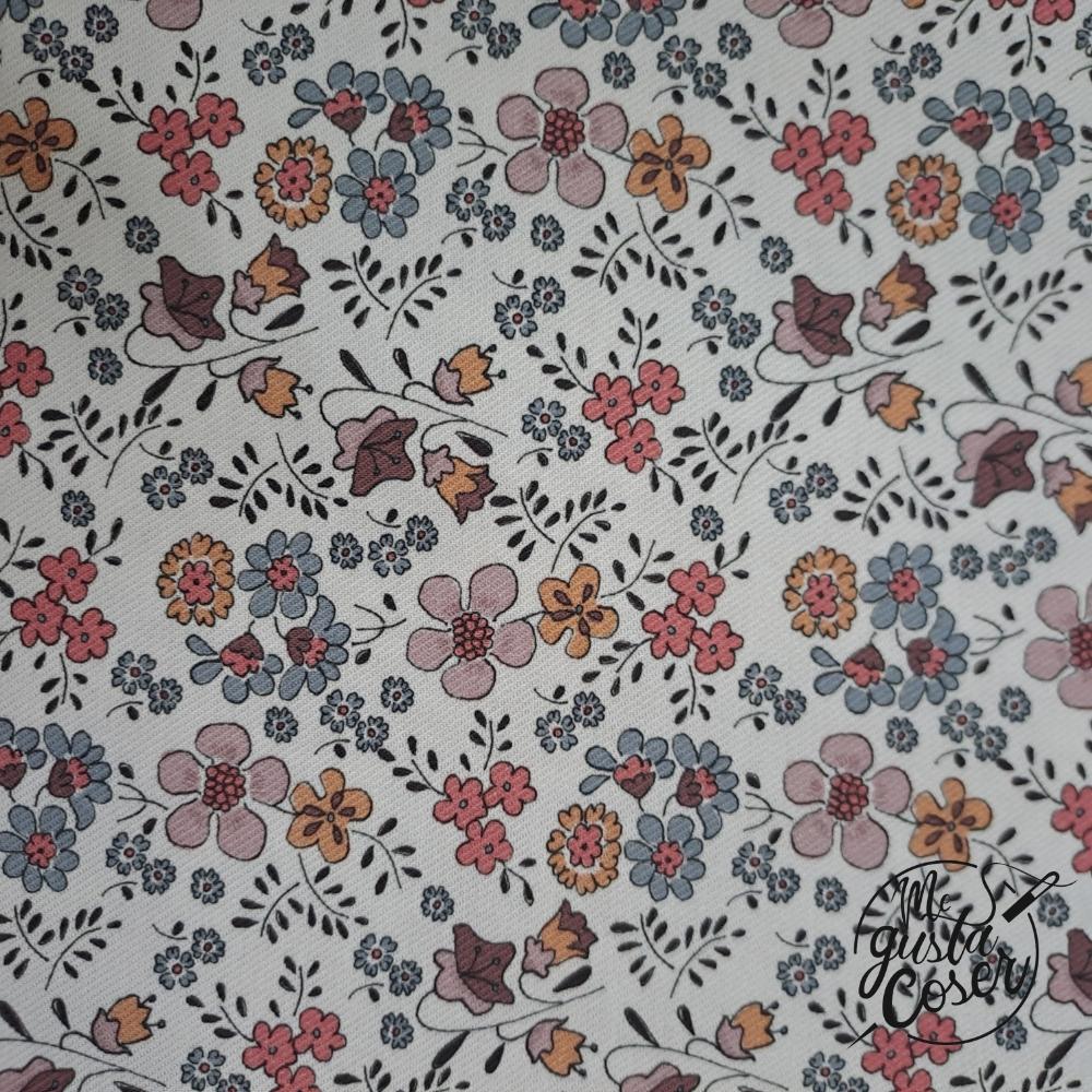 Tela de viyela de algodón flores multicolor amatista y piedra