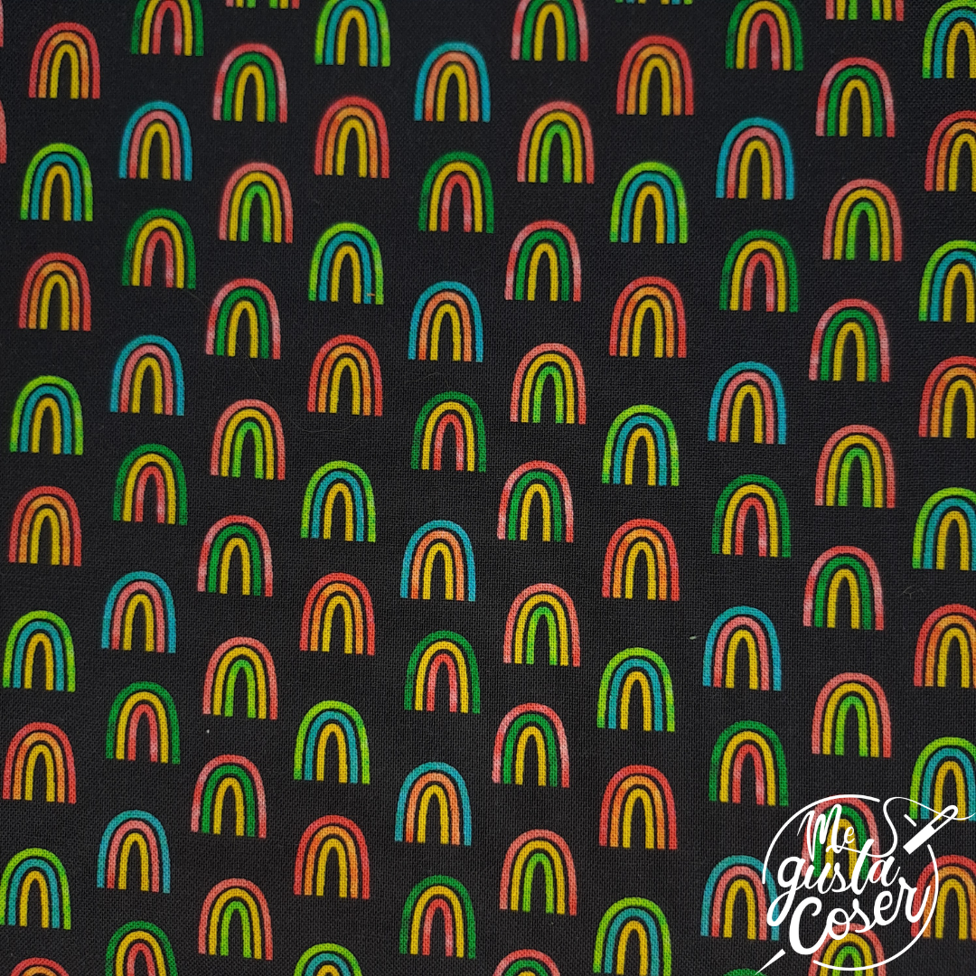 Tela patchwork RK Chili smiles Arcoiris negro