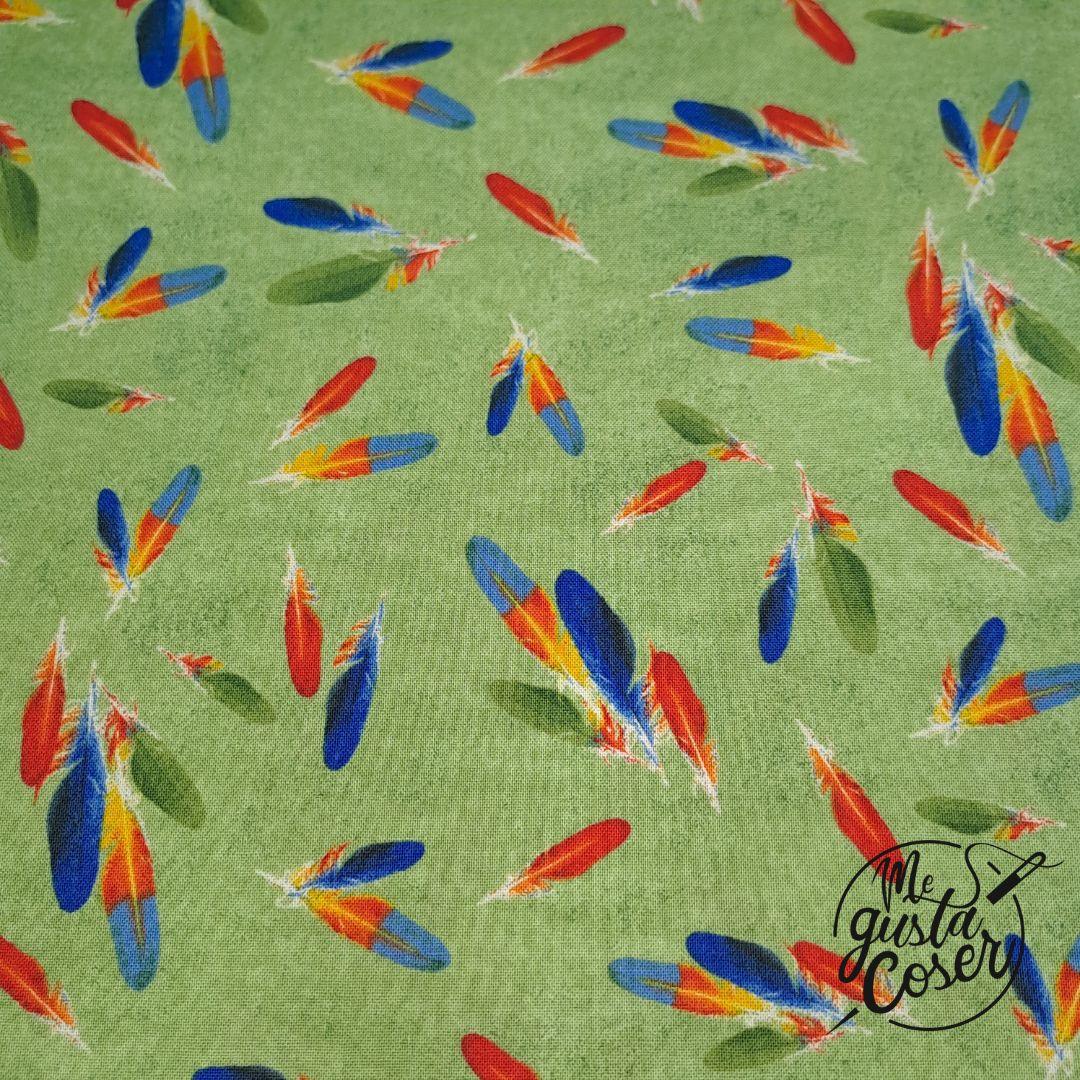Tela patchwork Rain forest plumas de colores