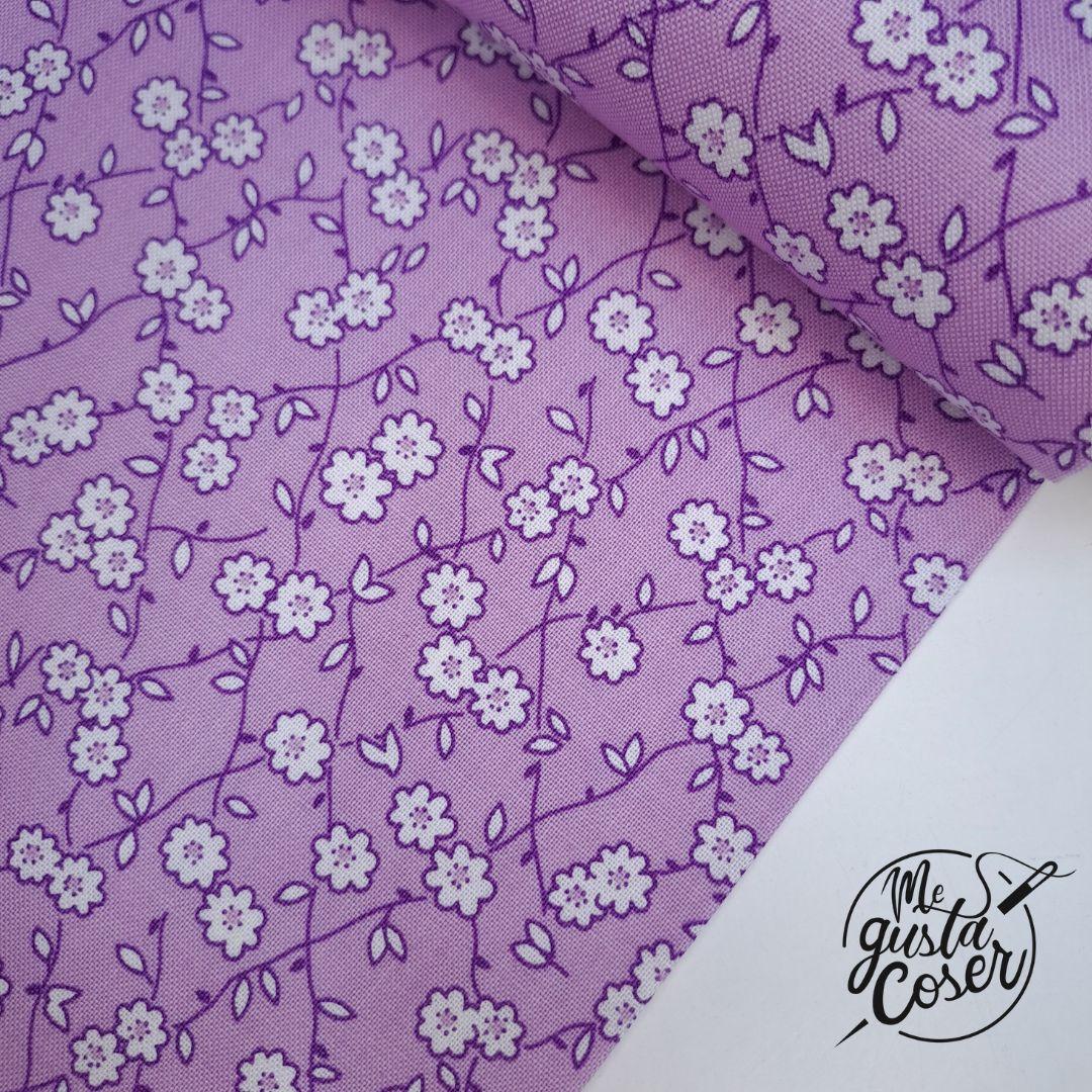 Tela patchwork Storybook flores malva