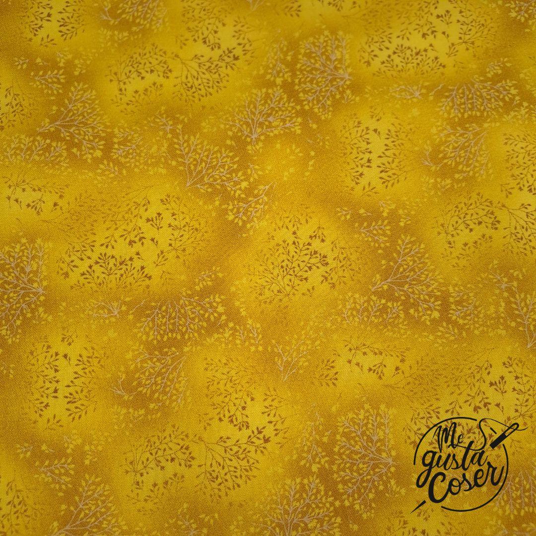 Tela patchwork ramas tonos ocre y amarillo