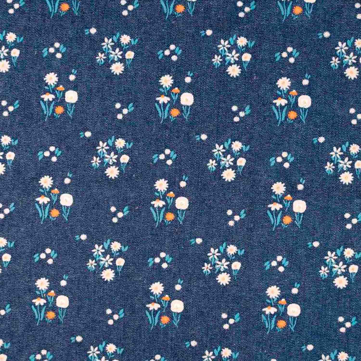 Tela denim floral Retro Flowers