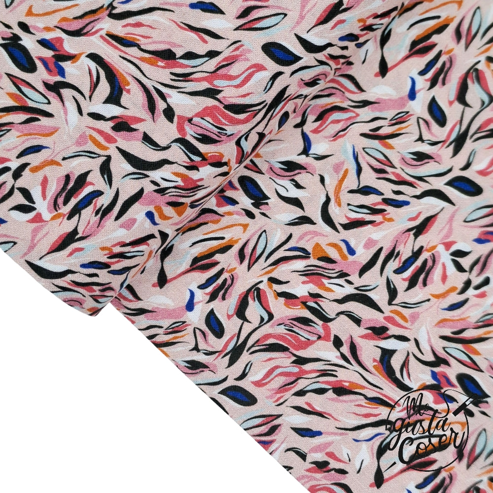 Tela popelin algodón estampado étnico rosa