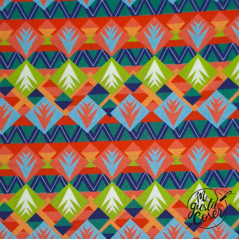 Tela popelin algodón estampado étnico Geometric Tribe