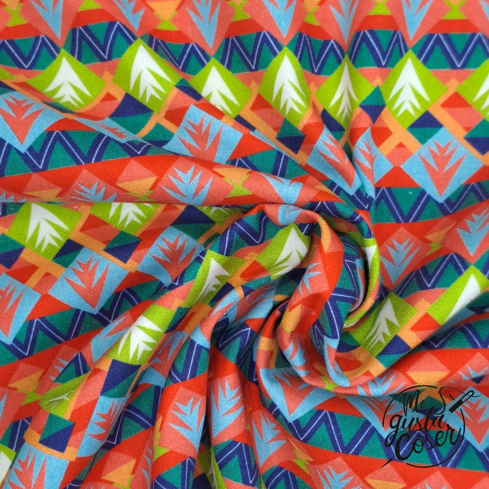 Tela popelin algodón estampado étnico Geometric Tribe