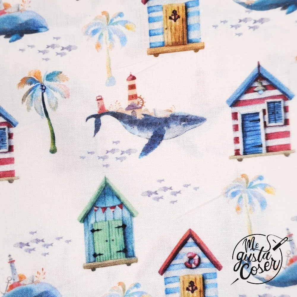 Tela popelin algodón estampado casas Sunny