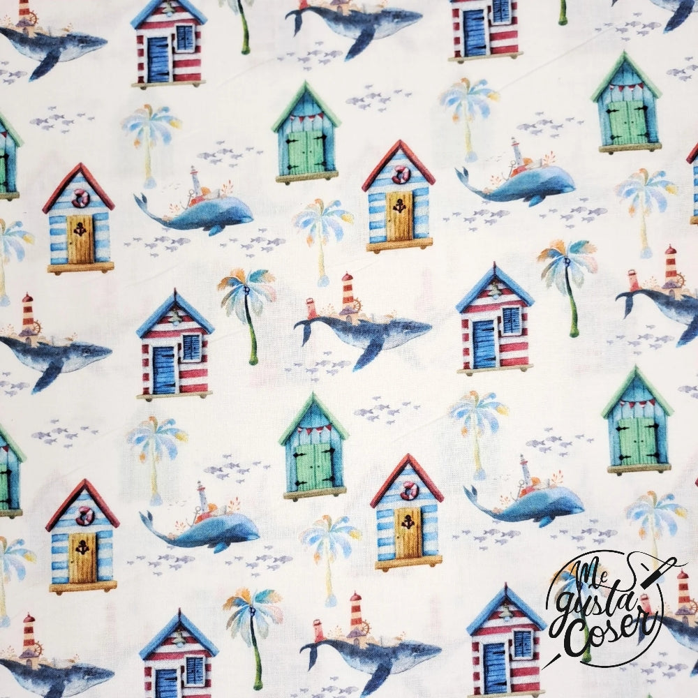Tela popelin algodón estampado casas Sunny