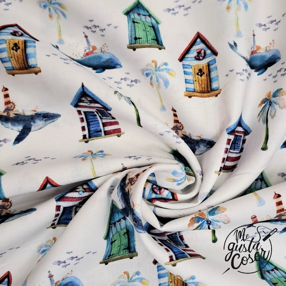 Tela popelin algodón estampado casas Sunny