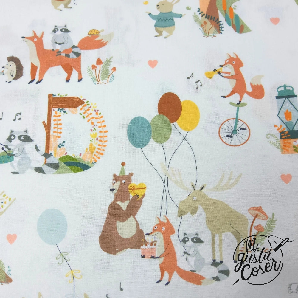 Tela popelin algodón estampado Animales de fiesta
