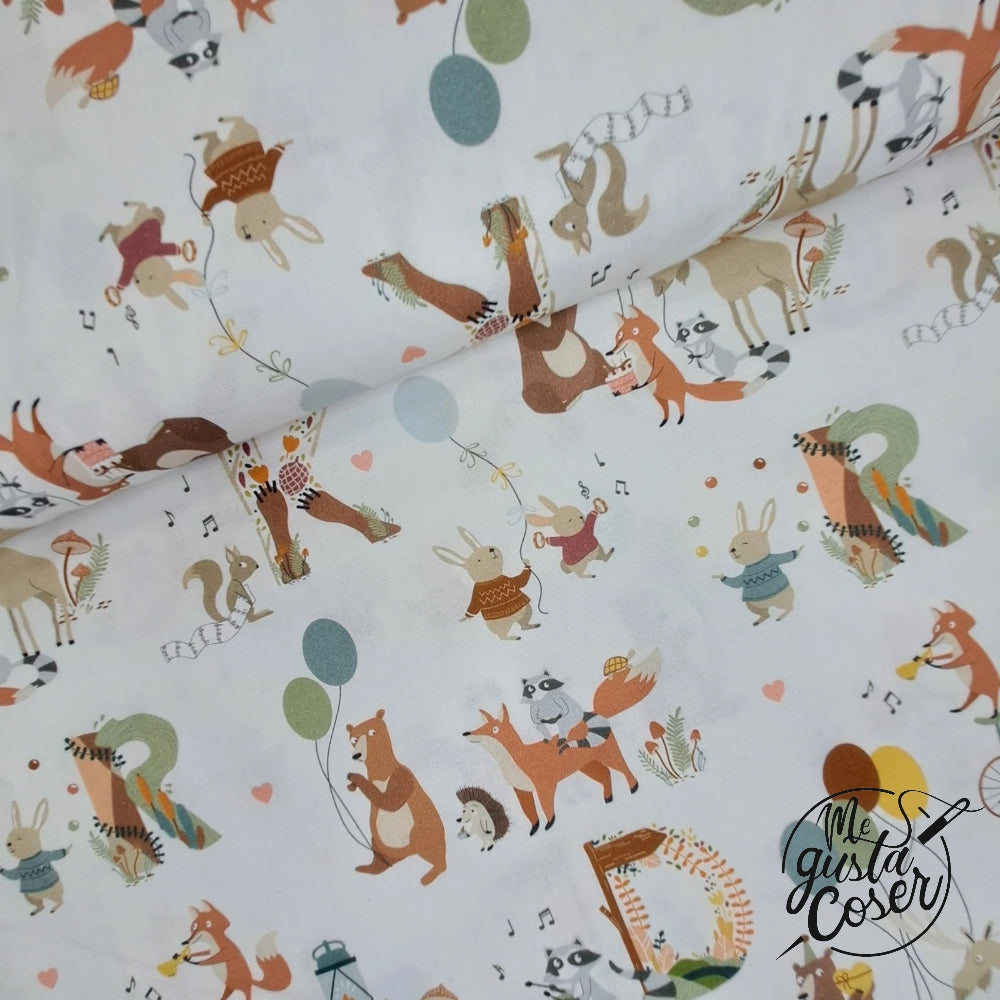 Tela popelin algodón estampado Animales de fiesta