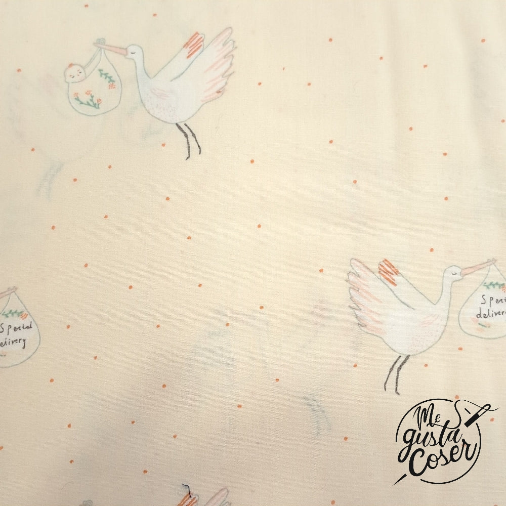 Tela popelin algodón estampado cigüeña Birth