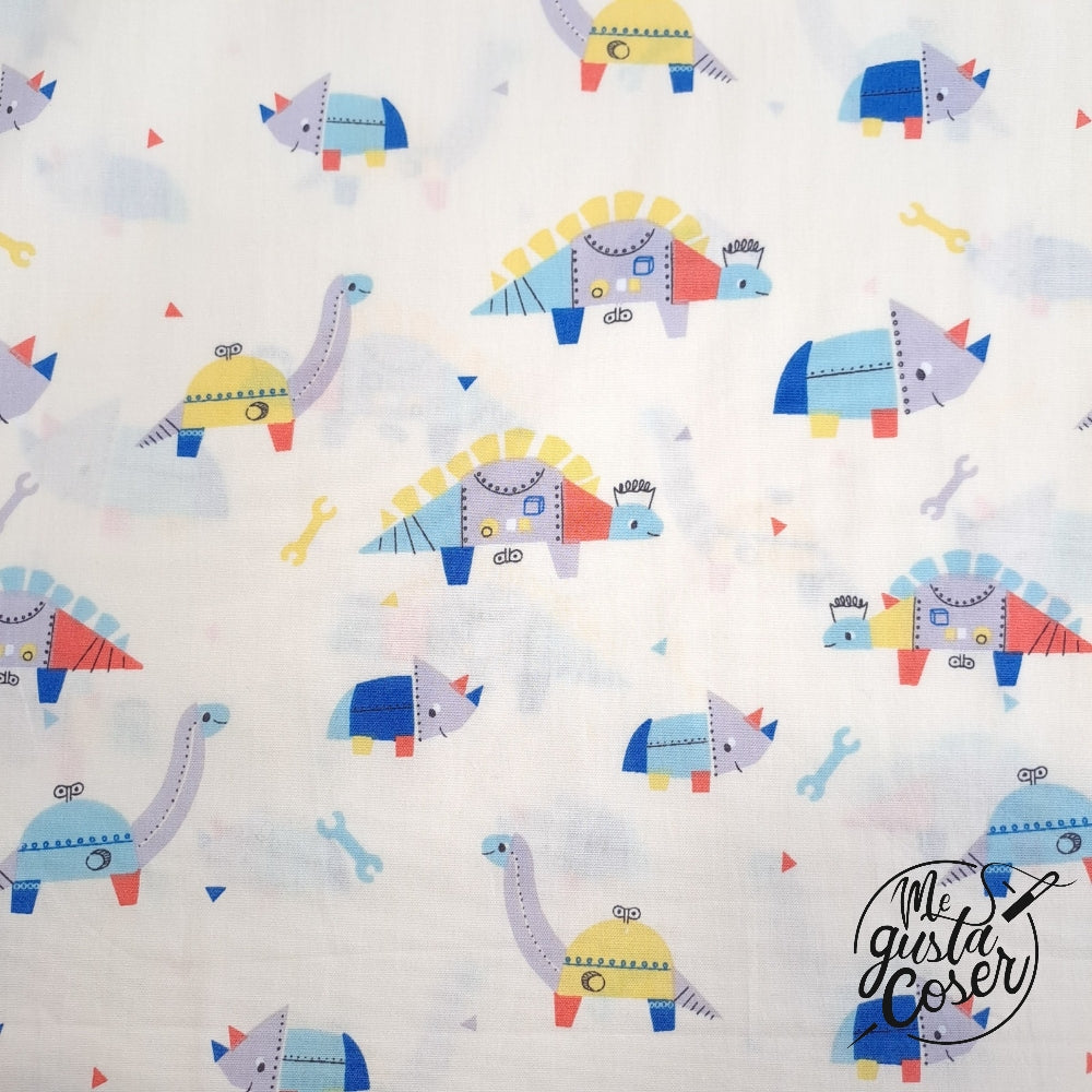 Tela popelin algodón estampado Dinos Robots