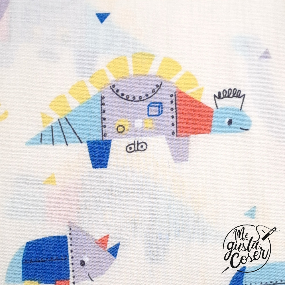Tela popelin algodón estampado Dinos Robots