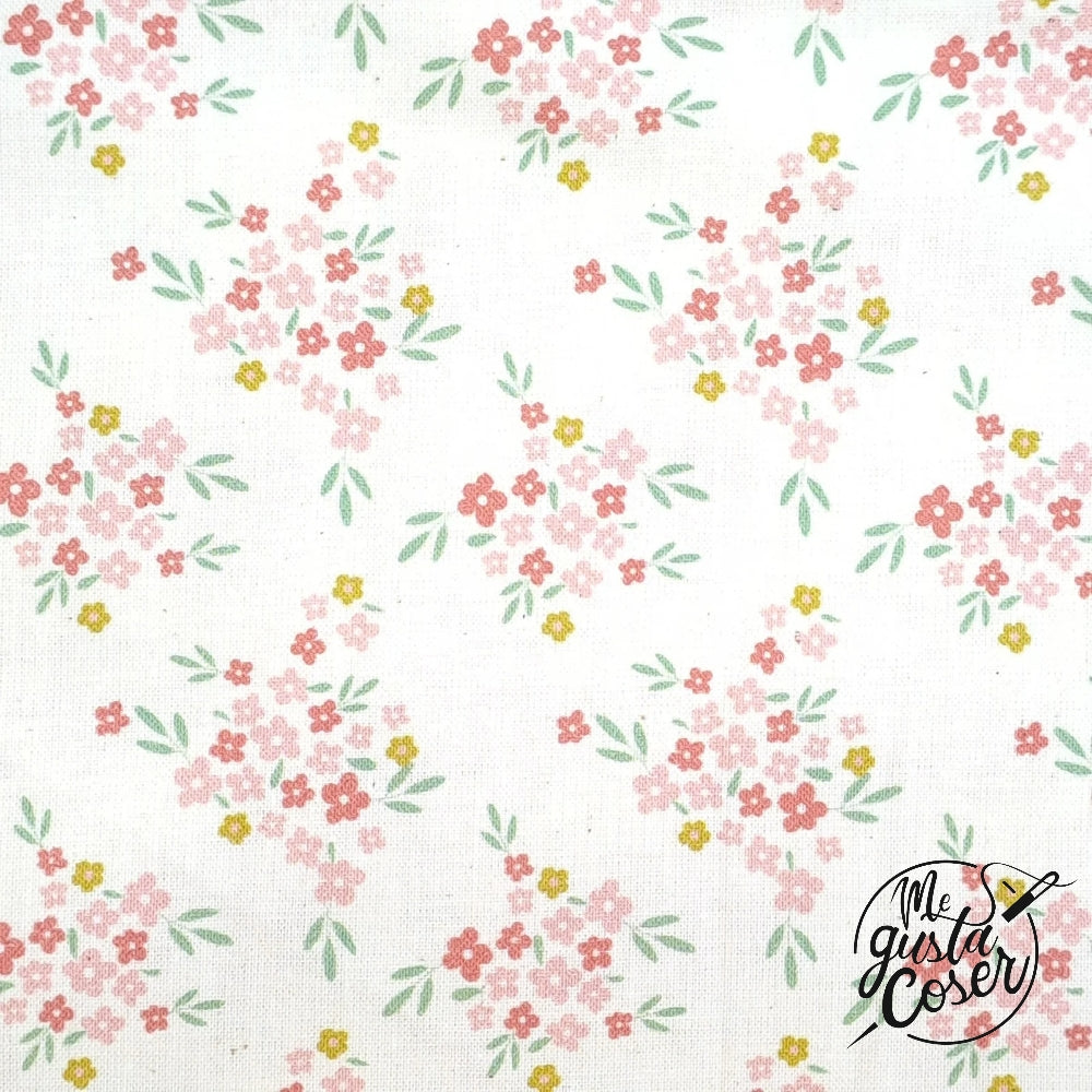 Tela Popelin ramilletes florales rosas