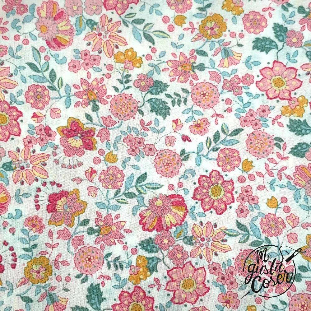 Voile de algodón Flores Silvestres Coral