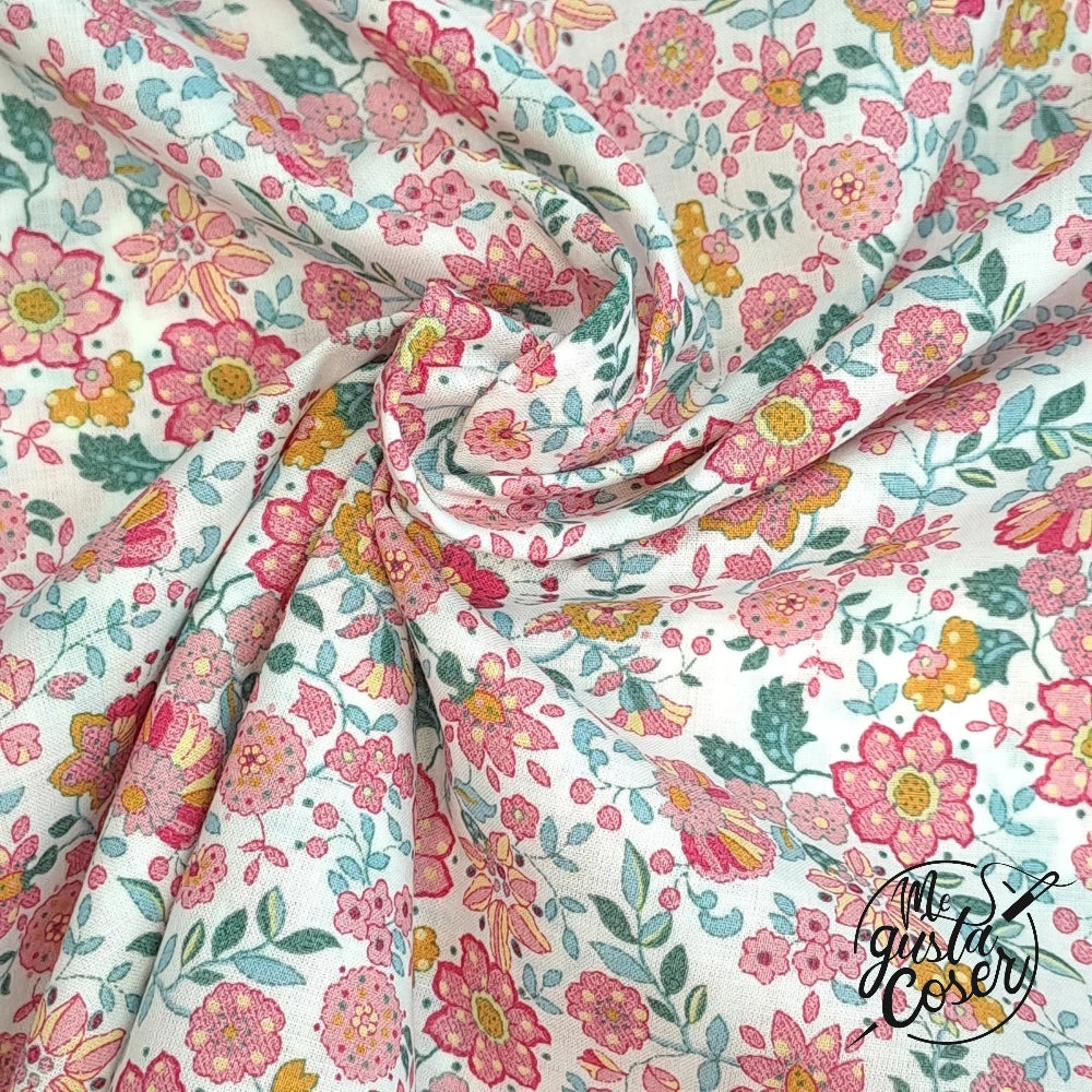 Voile de algodón Flores Silvestres Coral