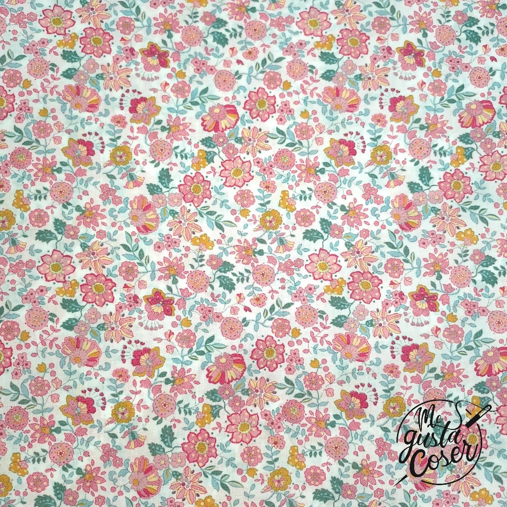 Voile de algodón Flores Silvestres Coral