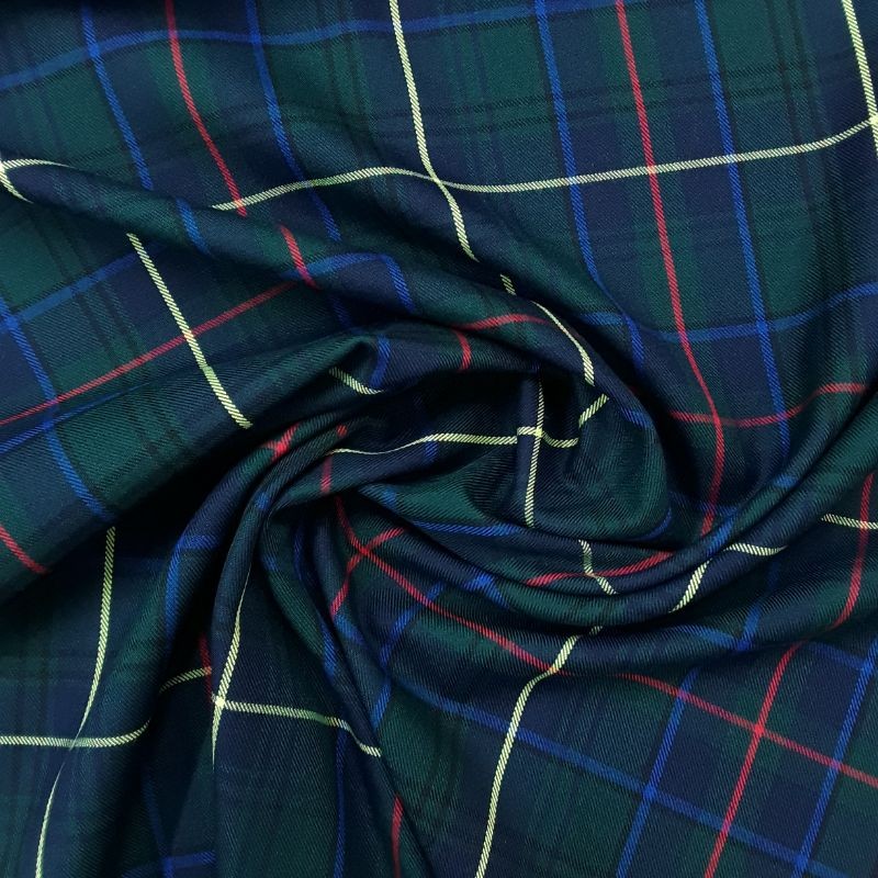 Tela de franela de cuadros escoceses azul marino y verde