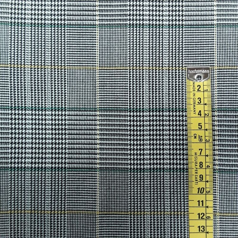 Tela de franela Príncipe de Gales gris con líneas verdes y amarillas