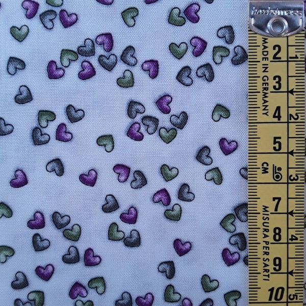 Tela patchwork Corazones verdes y lilas