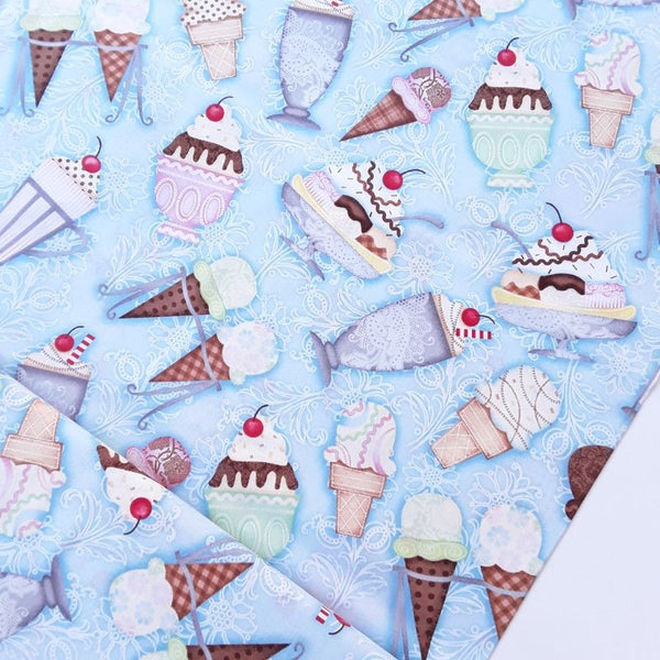 Tela patchwork Helados fondo celeste